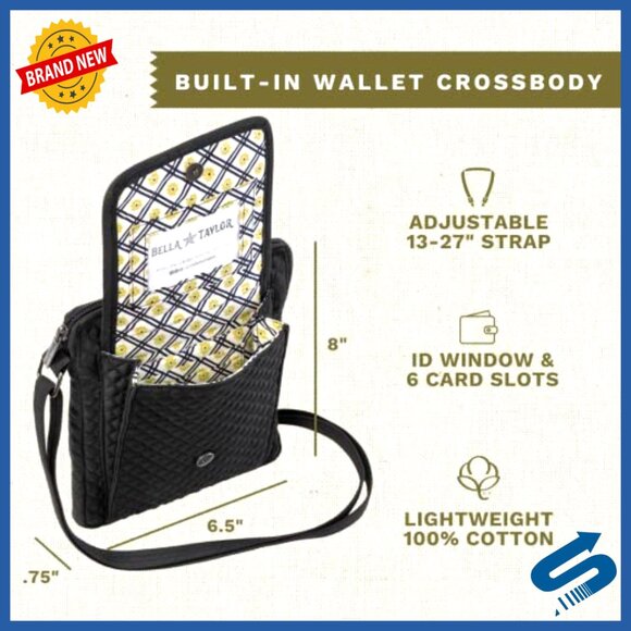 Mini Crossbody Purse with Built-In Wallet, Adjustable Strap, Quilted